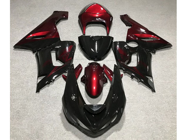 2005-2006 Glänzend Schwarz & Rot Kawasaki ZX6R Motorrad Verkleidungen