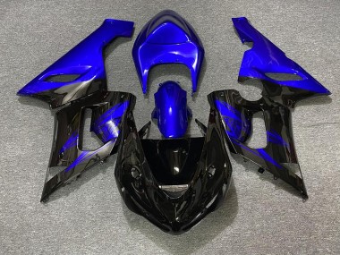 2005-2006 Glänzendes Schwarz & Blau Kawasaki ZX6R Motorrad Verkleidungen