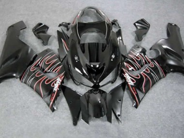 2005-2006 Rot Schwarz Flamme Kawasaki ZX6R Motorrad Verkleidungen