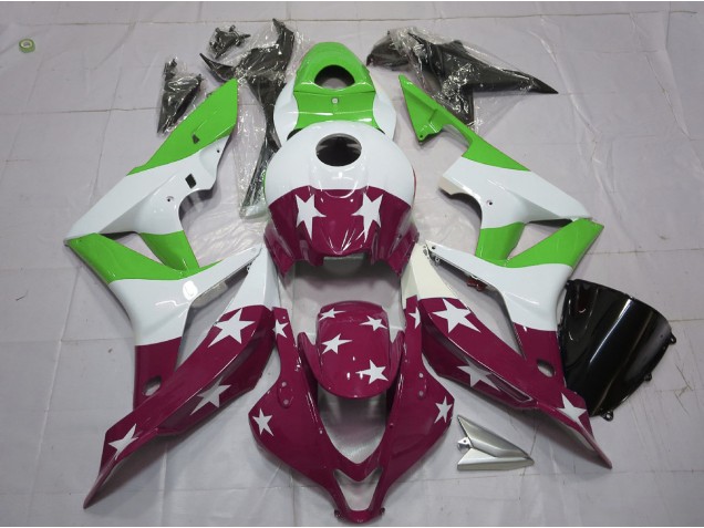 2007-2008 Grüne & Kastanienbraune Sterne & Streifen Honda CBR600RR Motorrad Verkleidungen