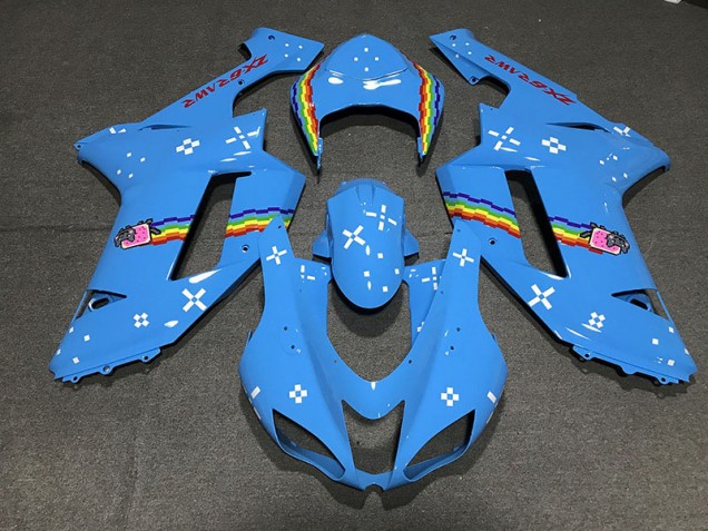 2007-2008 Hellblau Custom Kawasaki ZX6R Motorrad Verkleidungen